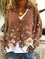 Casual Floral Shift V Neck Sweater coat