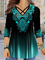 Long sleeve V geometric gradient Perris asked loose a swing elastic top Plus Size