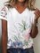 JFN V Neck Floral Lace Vacation T-Shirt/Tee