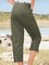 Plain colorless patterned pocket zipper cotton slacks Capris Plus Size
