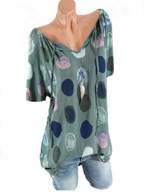 daily v neck polka dot short sleeve blous