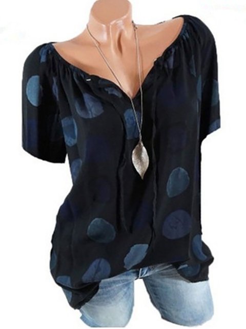 daily v neck polka dot short sleeve blous