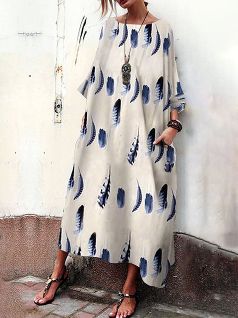 crew neck printed maxi dress