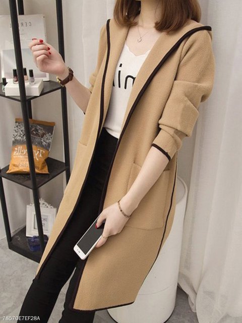 Hooded Plain Casual Outerwear