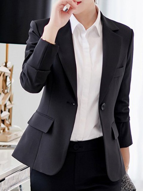 Fold Over Collar Single Button Plain Outerwear