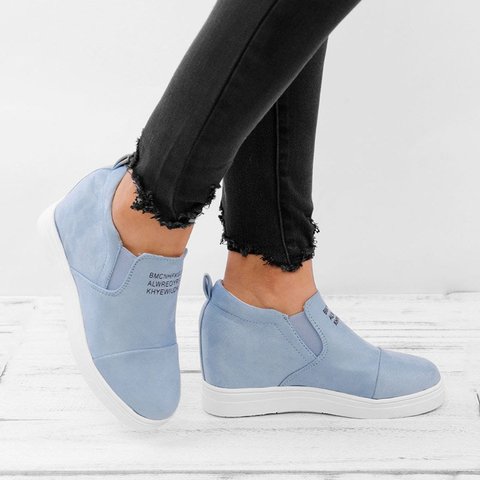 Fashion Letter Slip On Wedge Sneakers Faux Suede Wedge Heel Casual ...