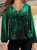 Long sleeve crew neck plain patterned beaded fabric Pullover Top Plus Size