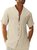 Men's Cotton Linen Striped Short Sleeve Shirt