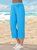 JFN Vacation Casual Loose Soft Solid Elastic Waist Knit Blue Capris Pants