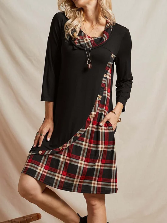 Casual Checkered/Plaid Long Sleeve Dresses