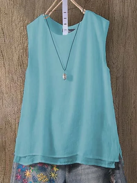 Cotton-Blend Sleeveless Casual Vests