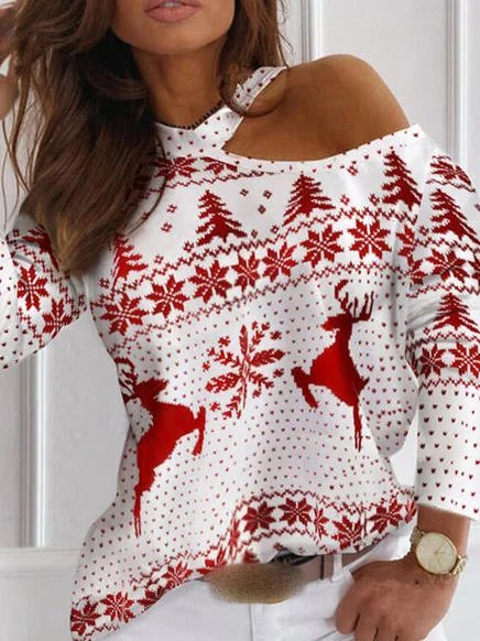 One Shoulder Christmas  Casual Tops