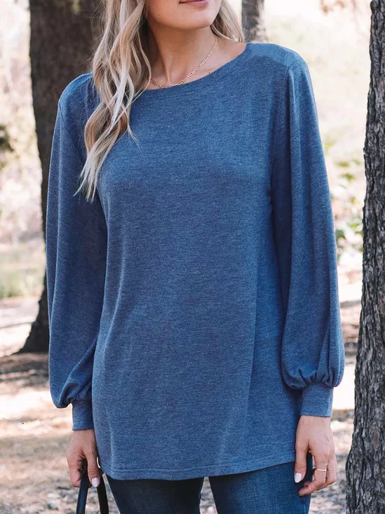 Solid Daily Casual Round Neck Long Sleeve T-Shirts