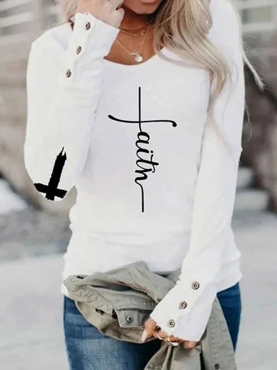 JFN Round Neck Faith Letter Daily T-Shirt/Tee 