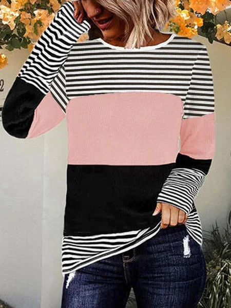 Crew Neck Striped Blouses & Tops