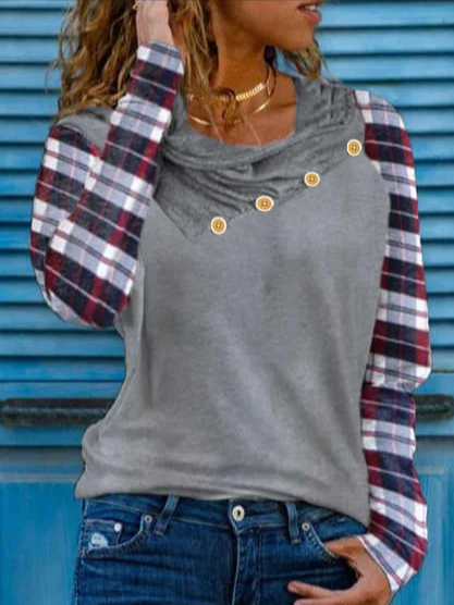 Casual Grid Cowl Neck Shirts & Tops