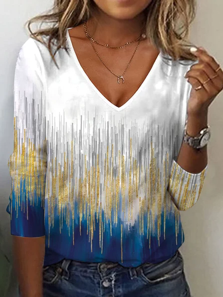 Casual V Neck Ombre Top