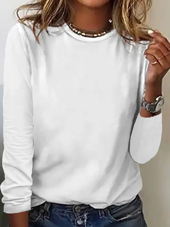 JFN Women‘s Cotton-Blend Regular Fit Plain Simple Long Sleeve Top