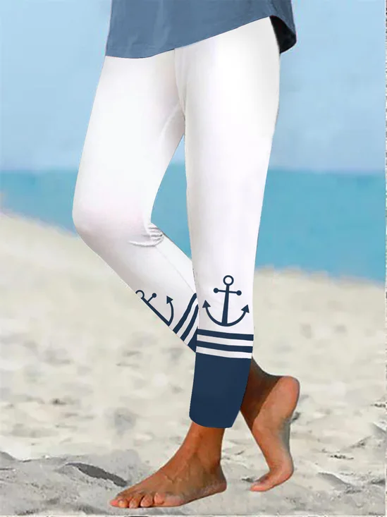 Casual Anchor Sea Tight Nautical Leggings