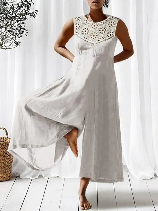 Loose Cotton And Linen Lace Casual Jumpsuit