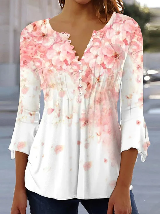 Flare Sleeve V Neck Casual Shirt