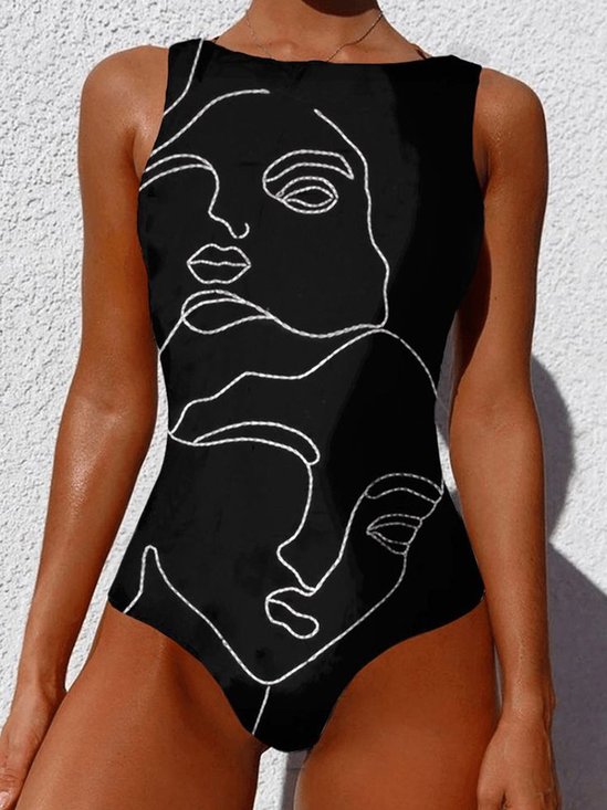 Printing Casual Abstract One-Piece