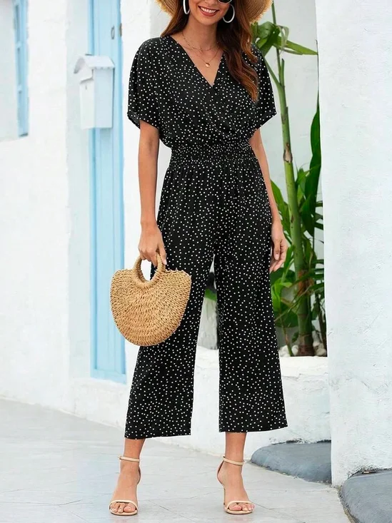 Vacation Loose Polka Dots Buttoned Jumpsuit
