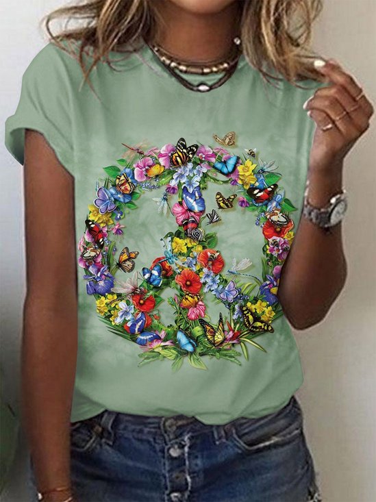 Crew Neck Loose Casual Floral T-Shirt