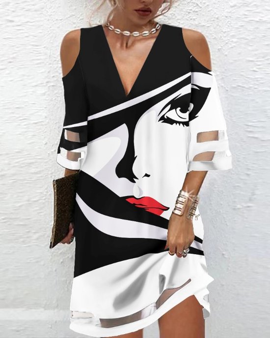 Loose Casual V Neck Abstract Dress