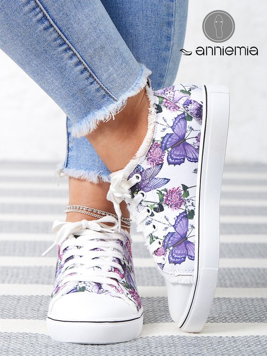 JFN Floral Light Lace Up Canvas Sneakers