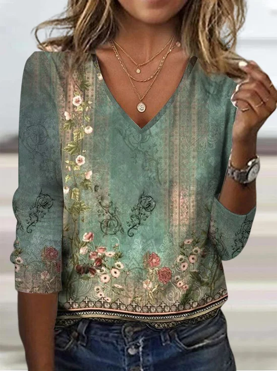 Knitted Casual Loose V Neck T-Shirt