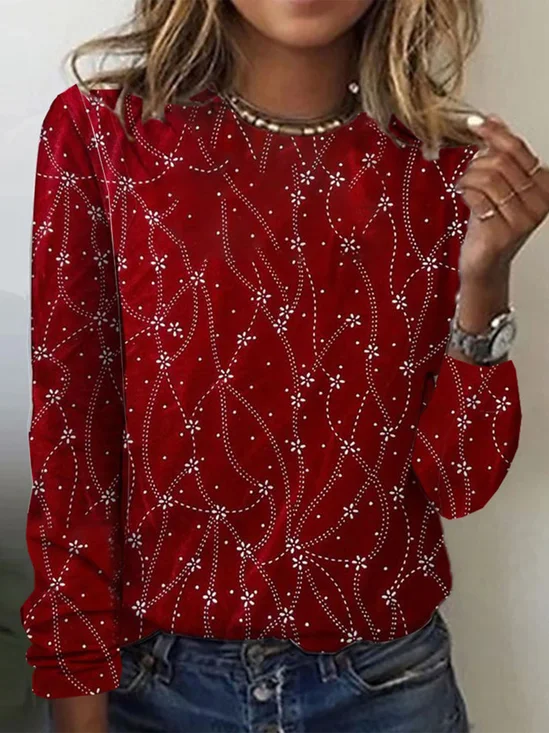 Christmas Long Sleeve Floral Casual T-Shirt