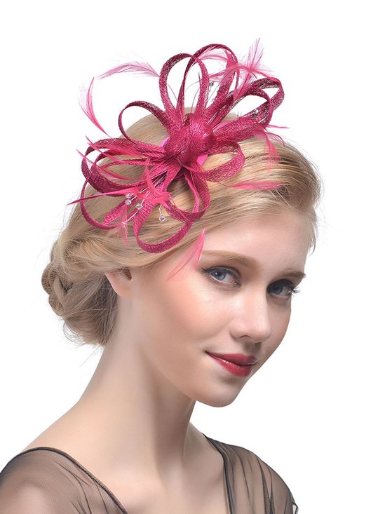 Elegant Mesh Applique Rhinestone Imitation Feather Party Hat Hair Clips