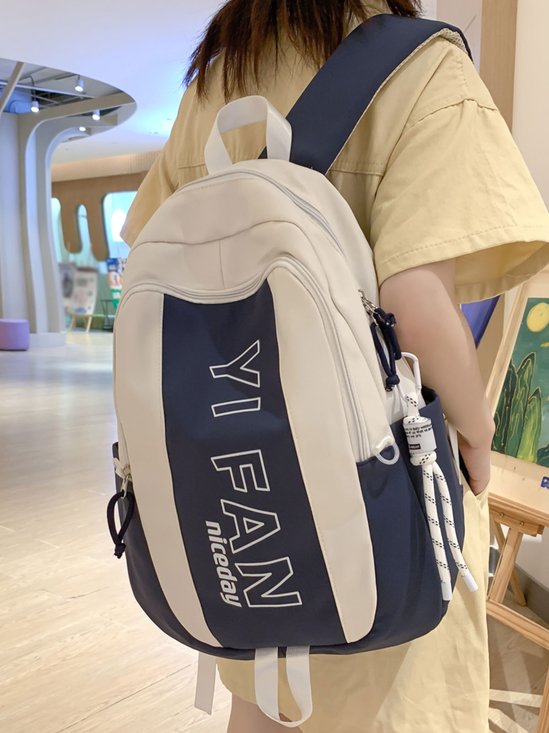 Blue and White Color Contrast Letter Graphics Large-capacity Sports and Leisure Outdoor Backpack