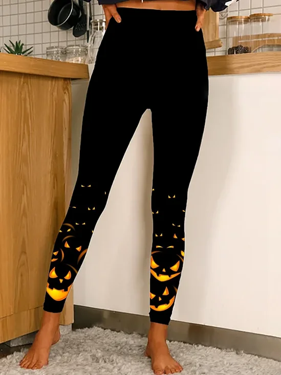 Women's Elastic Waist Casual Halloween Jersey All Season Long Leggings