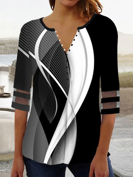 Abstract Casual V Neck Shirt