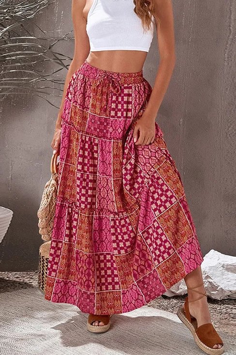 JFN Cotton & Linen Bohemian Beach Dress Resort Skirt