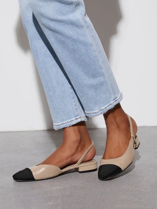Minimalist Color-block Side Cutout Low Heel Slingback Shoes