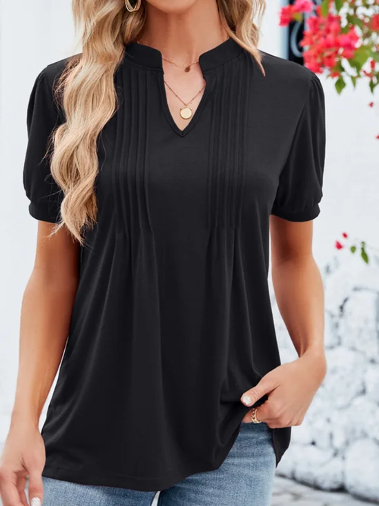 Women's Short Sleeve Tee/T-shirt Summer Plain V Neck Daily Going Out Casual Top Black