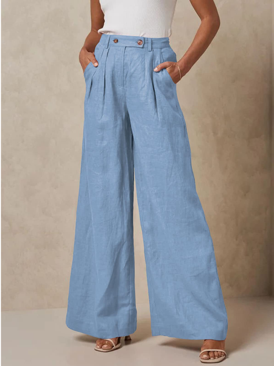 Plain Cotton-Blend Casual Loose Pants