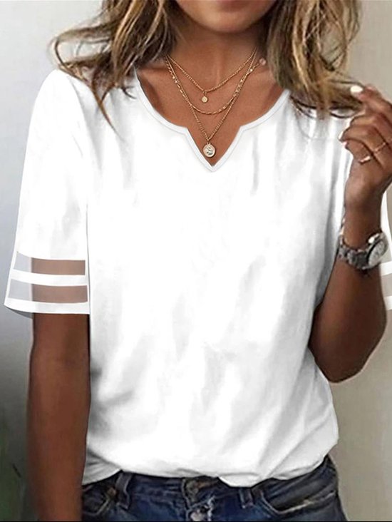 Women's Half Sleeve Tee T-shirt Summer Plain Split Joint Notched Daily Going Out Casual Top White