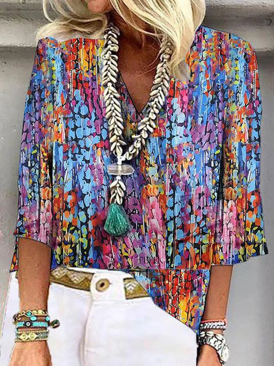 Women's Half Sleeve Blouse Summer Random Print V Neck Daily Going Out Casual Top Multicolor