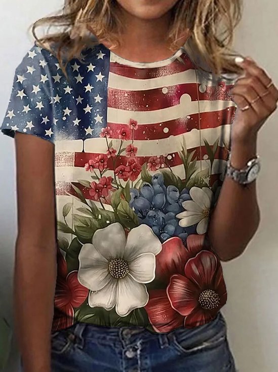 Women's Short Sleeve Tee T-shirt Summer Floral Crew Neck Daily Going Out Casual Top Multicolor