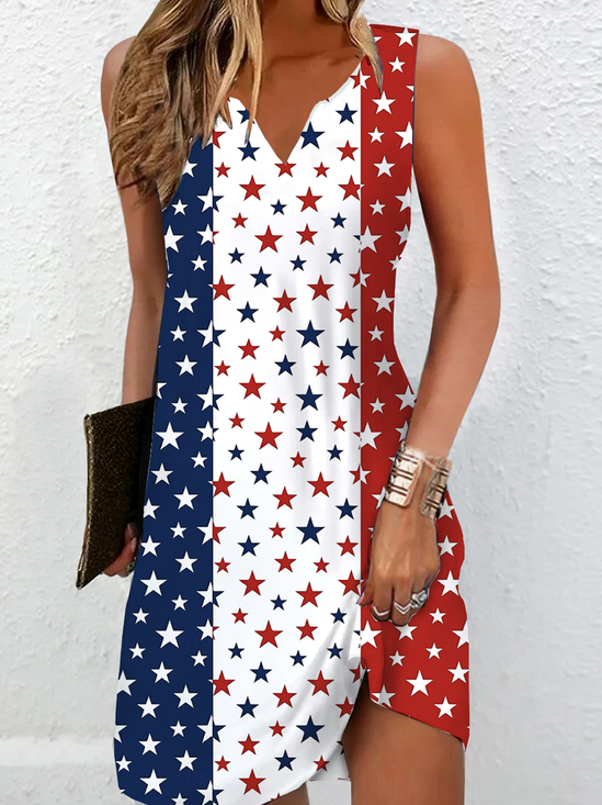 Women's Sleeveless Summer Independence Day (Flag) V Neck Daily Going Out Casual Maxi H-Line Multicolor
