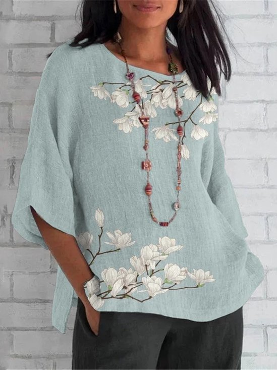 Women's Half Sleeve Shirt Summer Floral Crew Neck Daily Going Out Casual Top Green