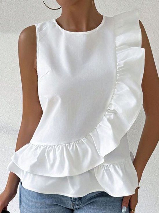 Women's Sleeveless Tank Top Camisole Summer Plain Crew Neck Daily Going Out Casual Top White