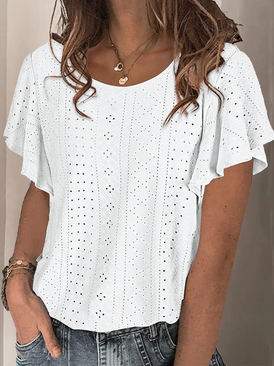 Women's Short Sleeve Tee T-shirt Summer Plain Lace Lace Crew Neck Daily Going Out Casual Top Black