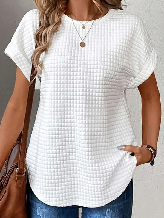 Women's Short Sleeve Tee T-shirt Summer Plain Jacquard Crew Neck Daily Going Out Casual Top White