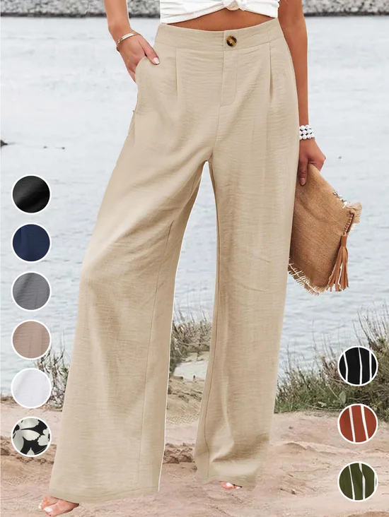 Women's Zipper H-Line Wide Leg Pants Daily Going Out Pants Casual Buckle Striped Spring/Fall Pants