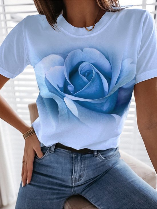 Women's Short Sleeve Tee T-shirt Summer Floral Jersey Crew Neck Daily Going Out Casual Top Color1